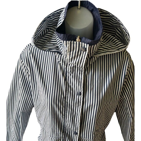 'S MaxMara Trench Rain Coat Reversible Women's Size 6 Nautical Navy Chic Striped - Picture 4 of 16